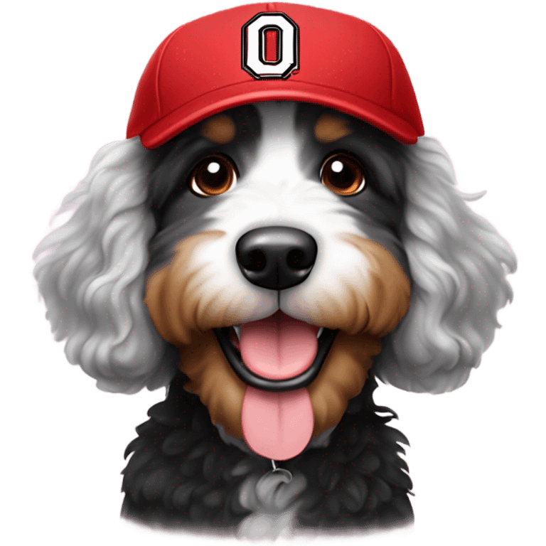 Bernedoodle with Ohio state baseball cap emoji