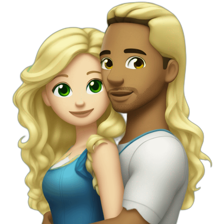 Romeo santos and blond girl green eyes hugging emoji