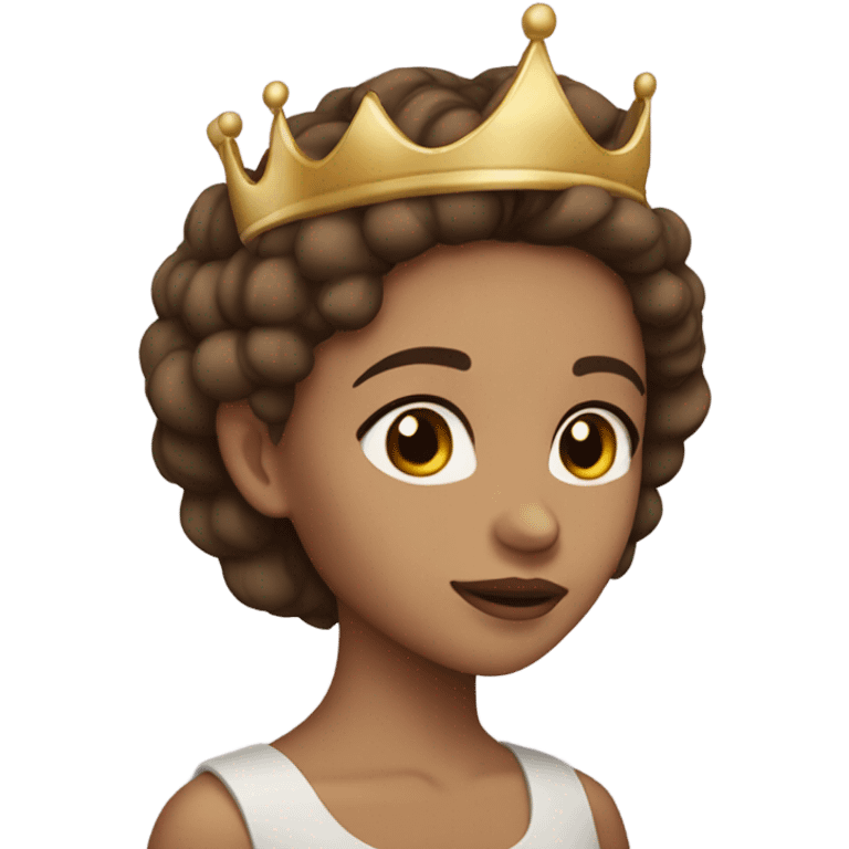 Light skin girl with brown hair and brown eyes wearing a crown emoji