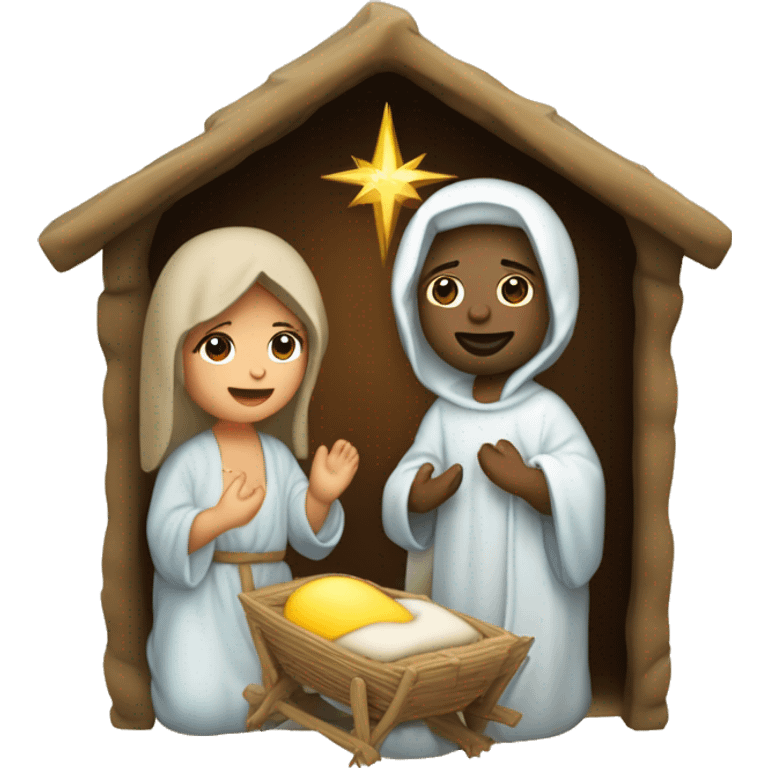 Nativity scene, baby Jesus on a manger, Mary and Joseph emoji