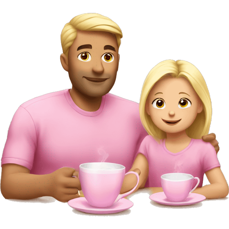 blonde dad drinks tea in pink cup with his babydaughter emoji