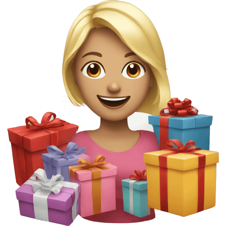 happy blonde woman with a lot of gifts emoji