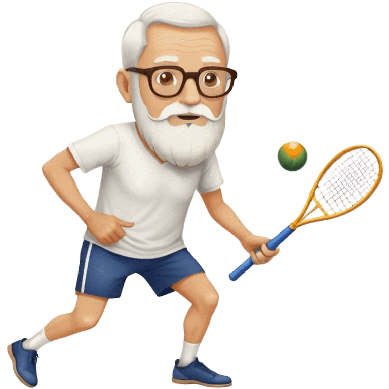 Old thin man with beard and glasses playing squash  emoji