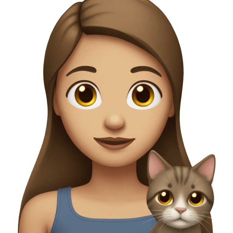 brown straight hair girl with a cat emoji