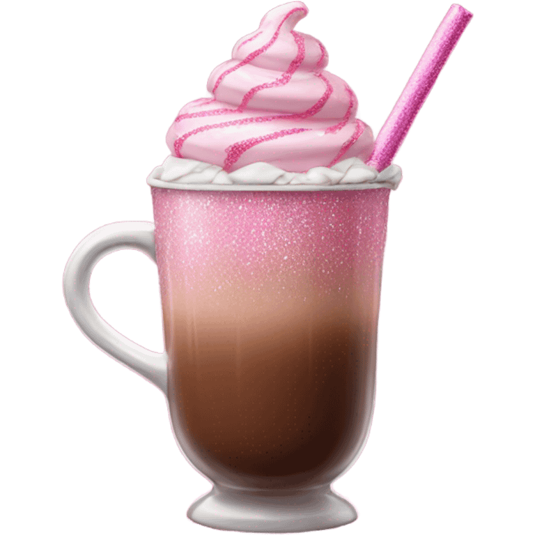 Fancy Hot chocolate with pink straw and pink glitter emoji