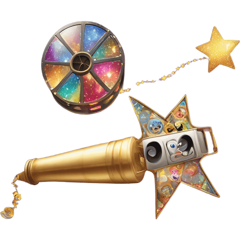 a magic wand over a video reel Surprise, play, discovery, sparkle, video, explore emoji