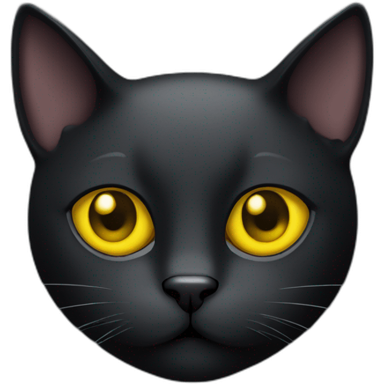 Black cat face with yellow eyes and left ear half cut emoji