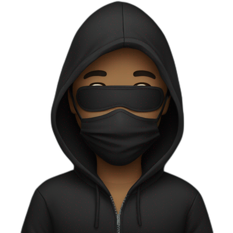 boy wear black hoodie with black mask emoji