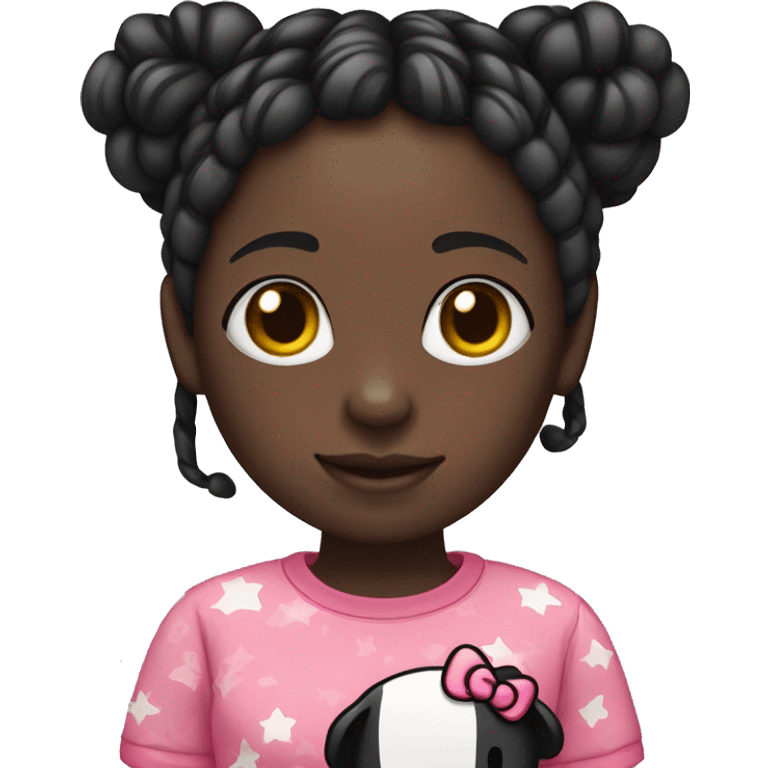 A dark skin girl with black knotless braids and a hello kitty shirt holding a thumbs ip emoji