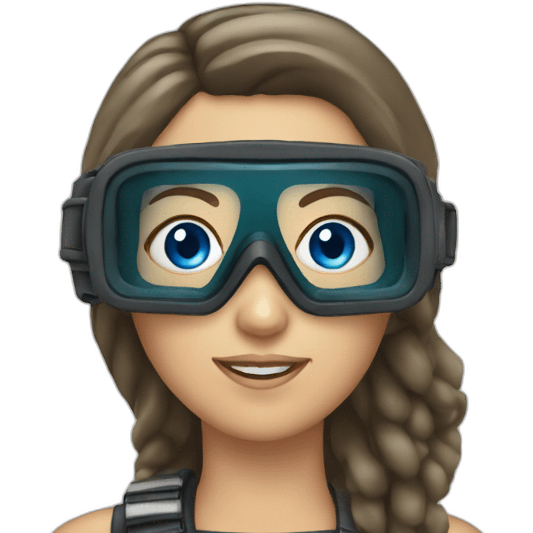 woman with diving mask with blue eyes emoji