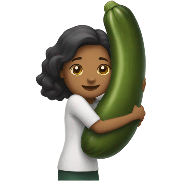 Woman hugging pickle emoji