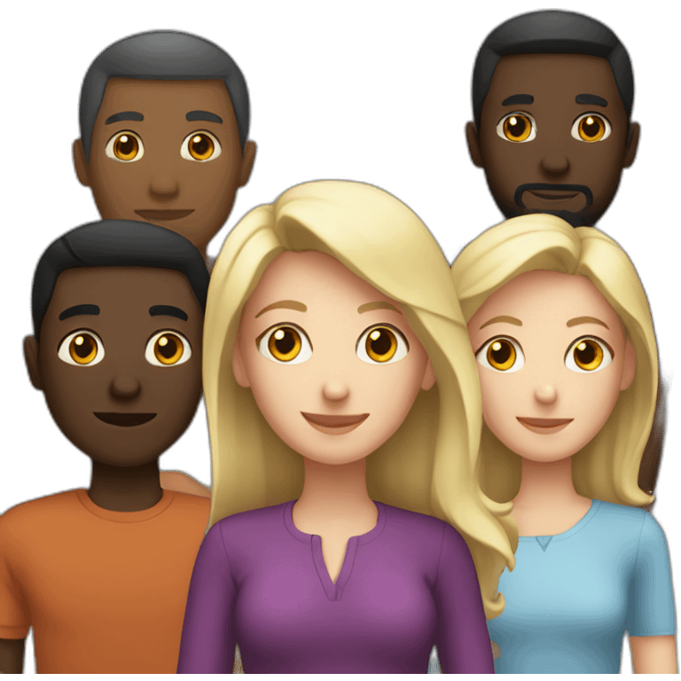 white woman with 5 black man around emoji