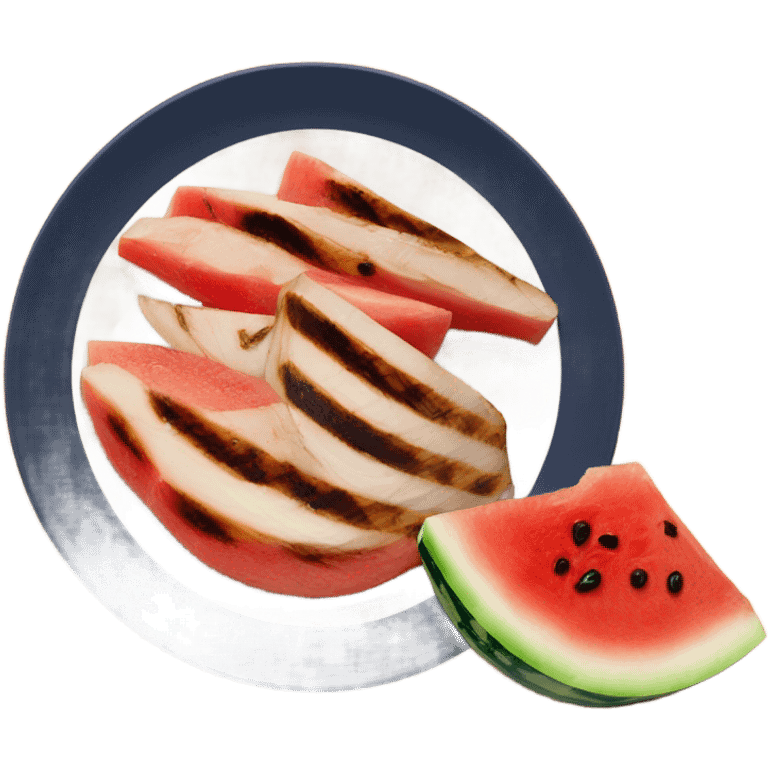 Watermelon and chicken on a plate emoji