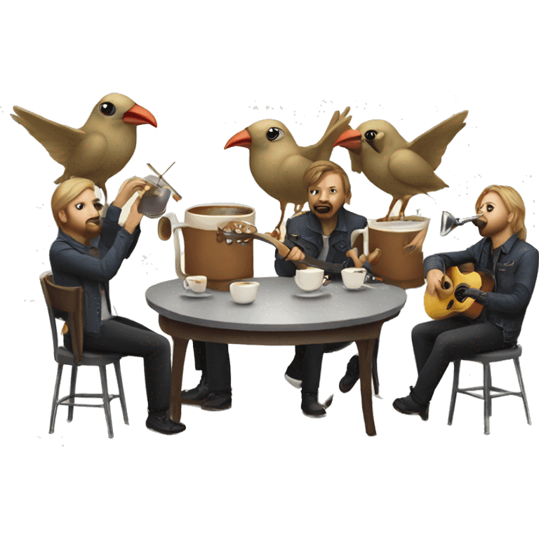 Music band with birds drinking coffee emoji