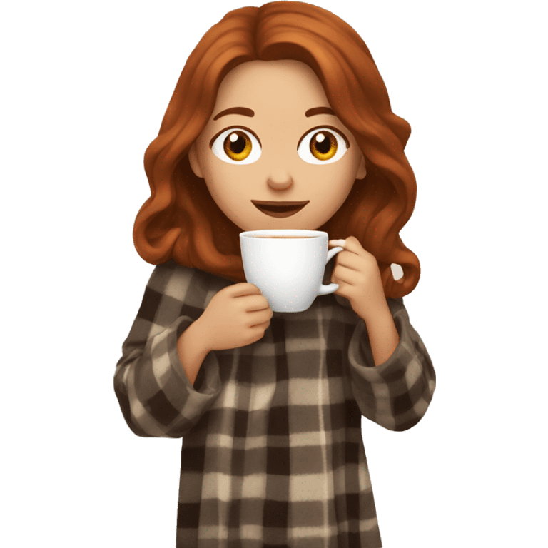 girl with shoulder length auburn hair sipping coffee with a blanket around her emoji