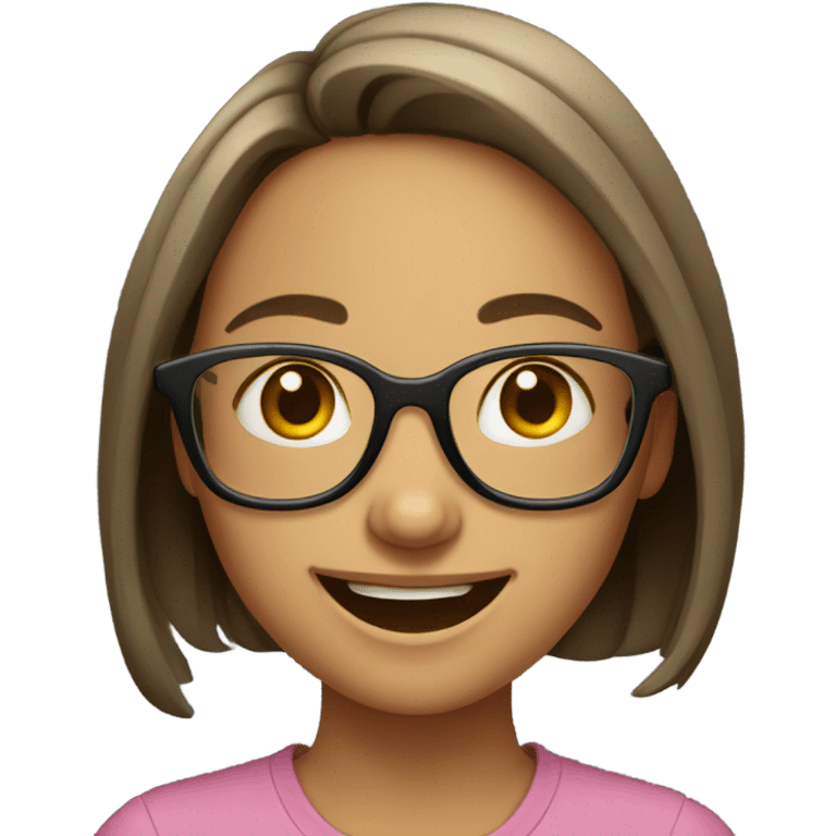 smiling girl with glasses with crooked teeth emoji