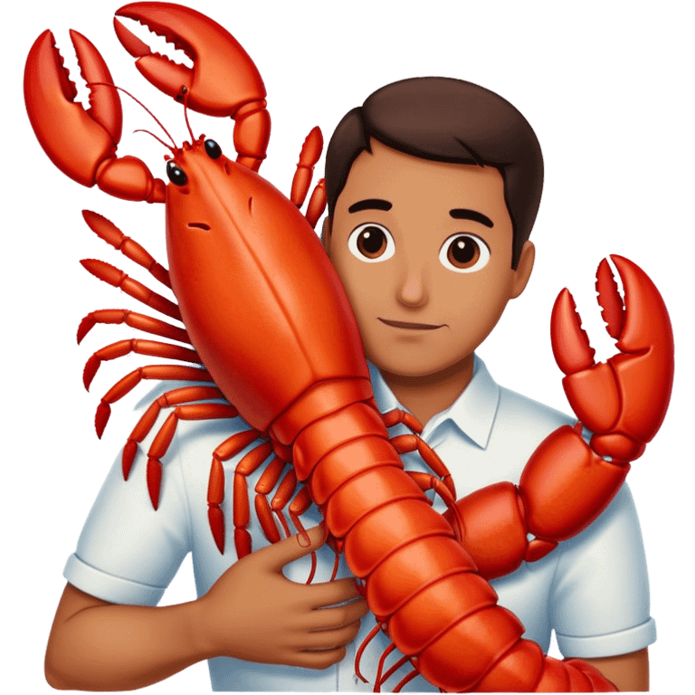 Man cuddling a big red lobster emoji