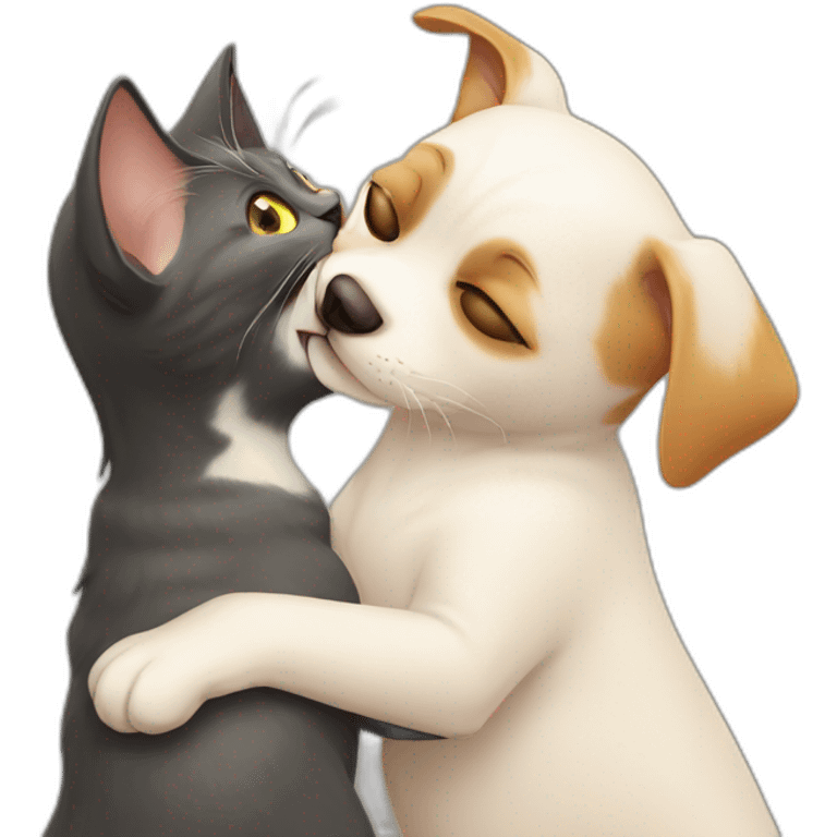 cat kissing a dog emoji