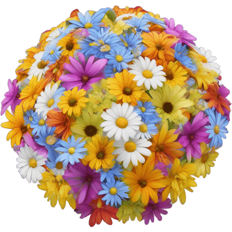 Rainbow bouquet of flowers umbrella over flowing with dew drops  emoji