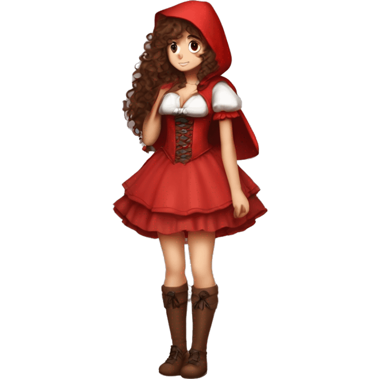 Little Red Riding Hood long curly hair brown corset and dress full body pose non-chibi emoji