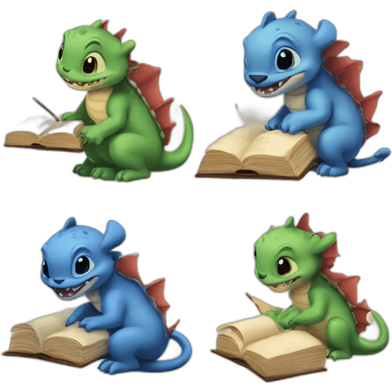 cuty dinasour similar to stitch studying emoji