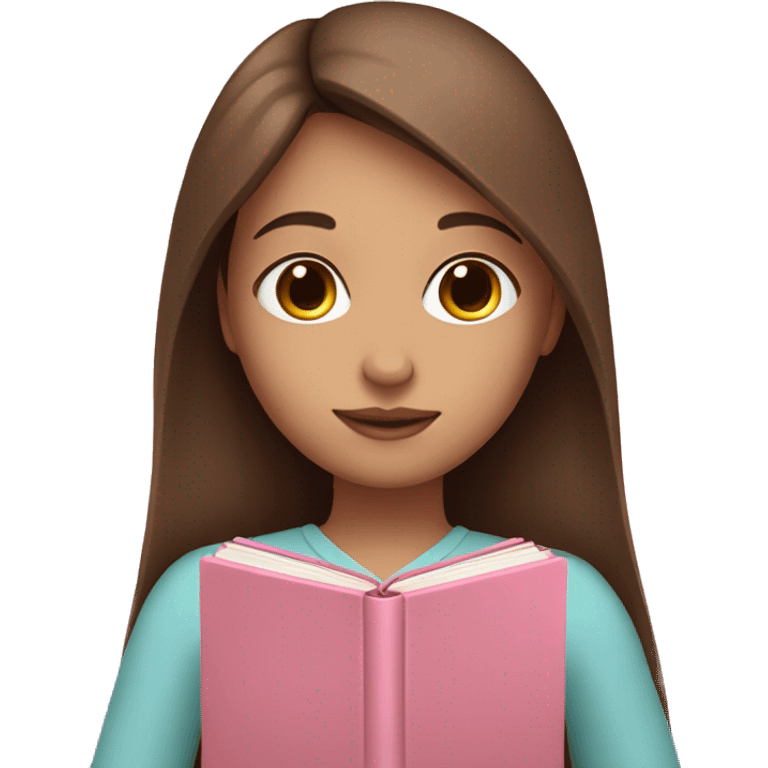 fair-skinned girl with long and straight brown hair holding a baby-pink-colored book emoji