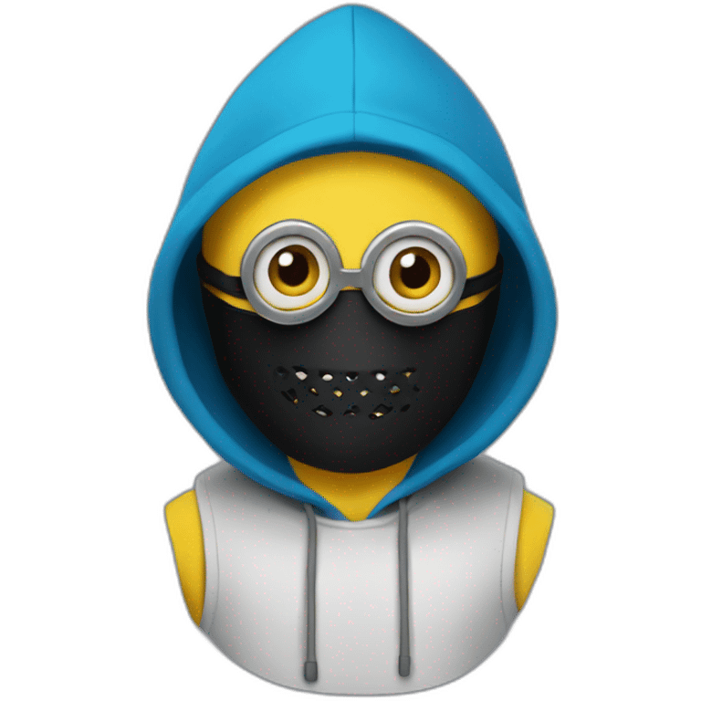 minion in a black mask and a blue sleeveless hood emoji