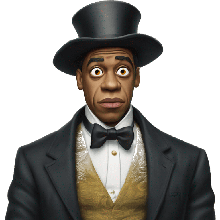 Warcraft intellectual Jay Z in Uncle Scrooge style, oil paint, mysterious eyes, intricate lips, masterpiece pose, odd perspective, beautiful, desirable, logical emoji