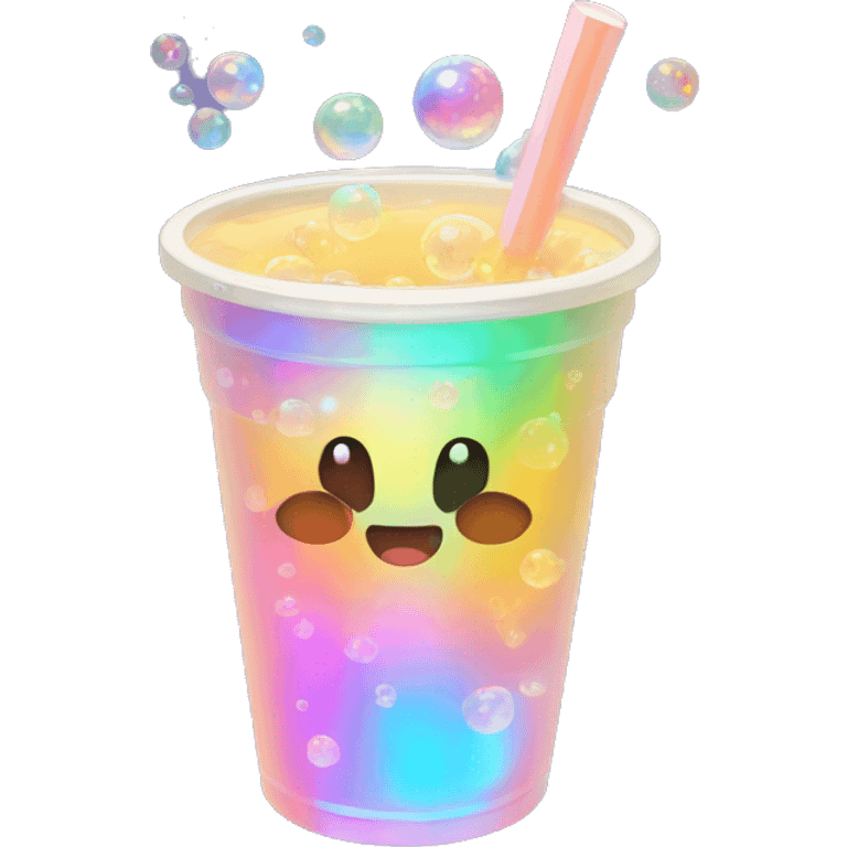 holographic boba cup with iridescent bubbles. emoji