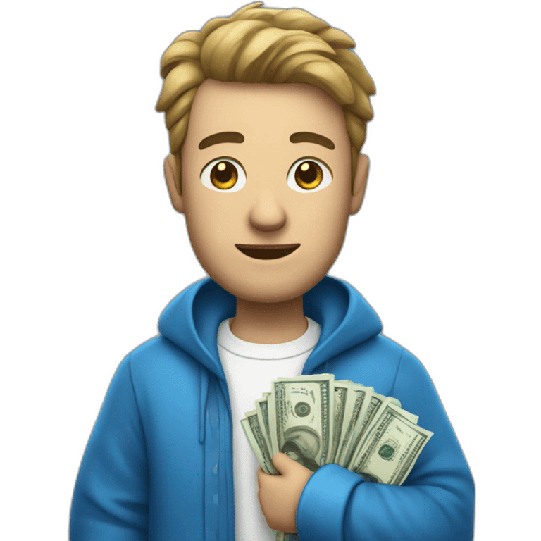 man with money bag in blue cloths emoji