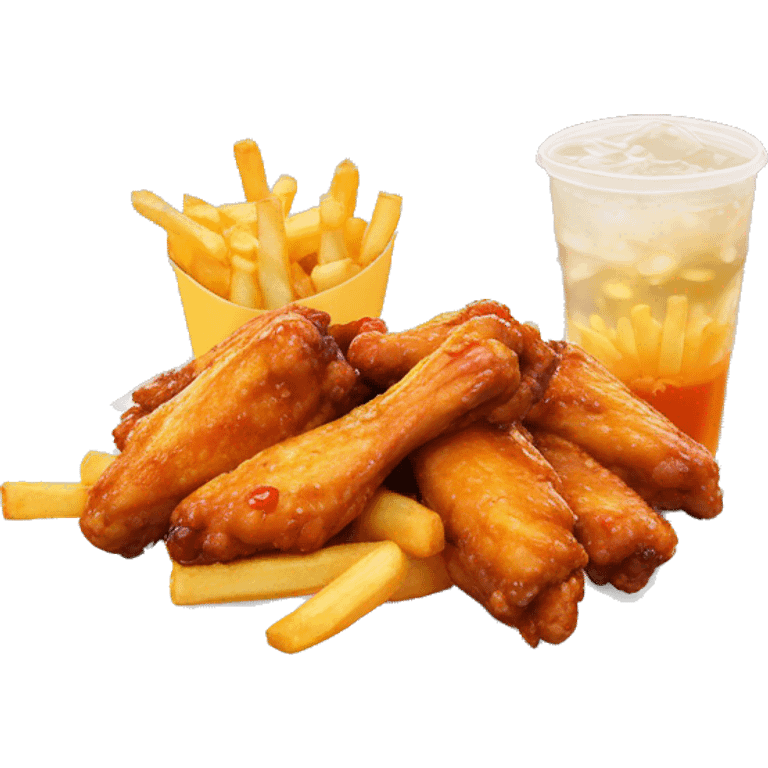 Chicken wings and fries with bubble tea emoji