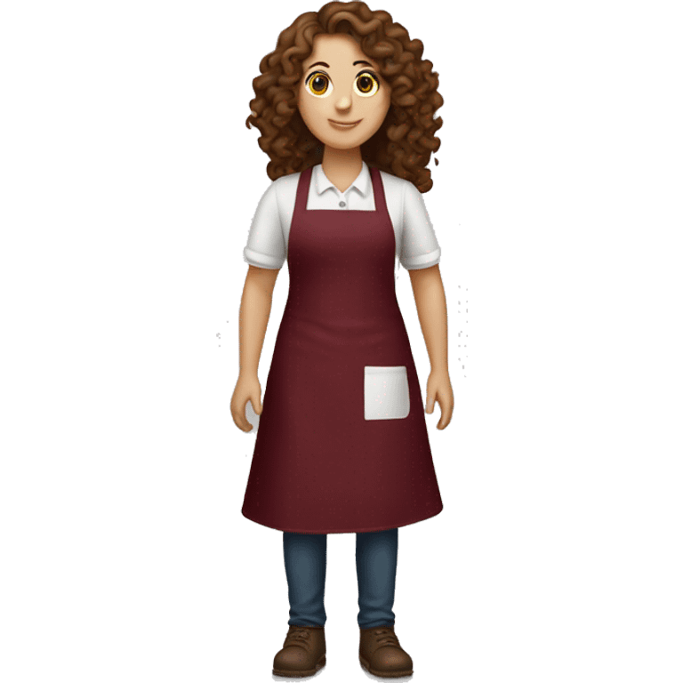 full length white girl with long curly brown hair wearing a burgundy apron emoji