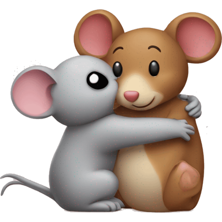 a mouse hugging a teddy bear with heart emoji above their heads emoji