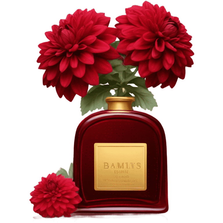 Dark red vintage French style perfume bottle with red dahlias emoji