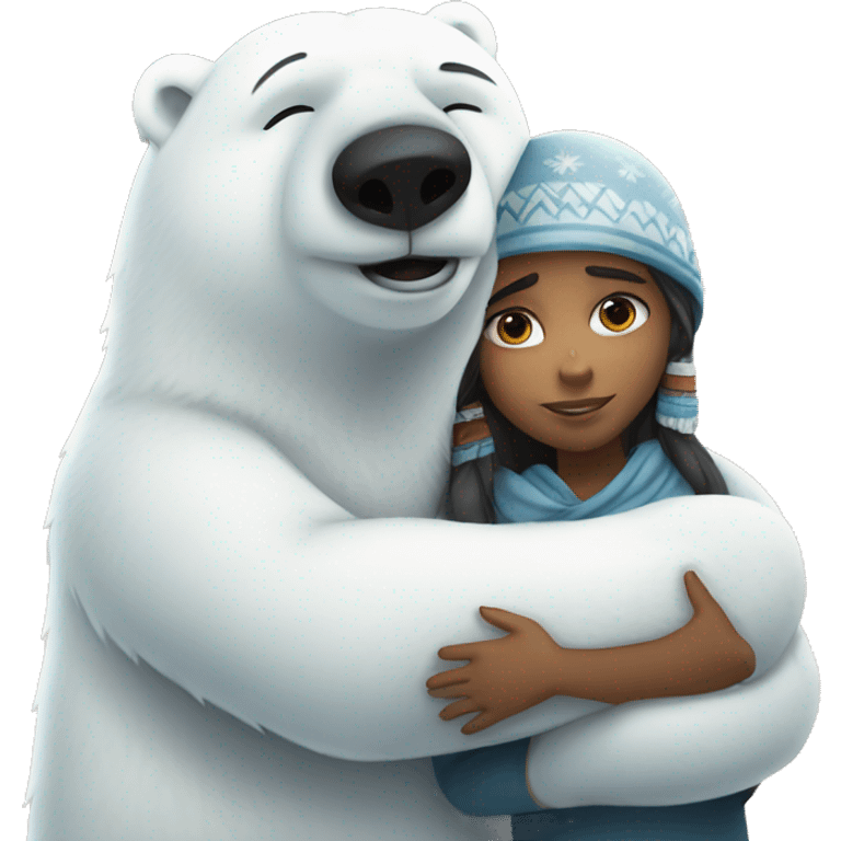 Polar bear hugging Indian girl  emoji