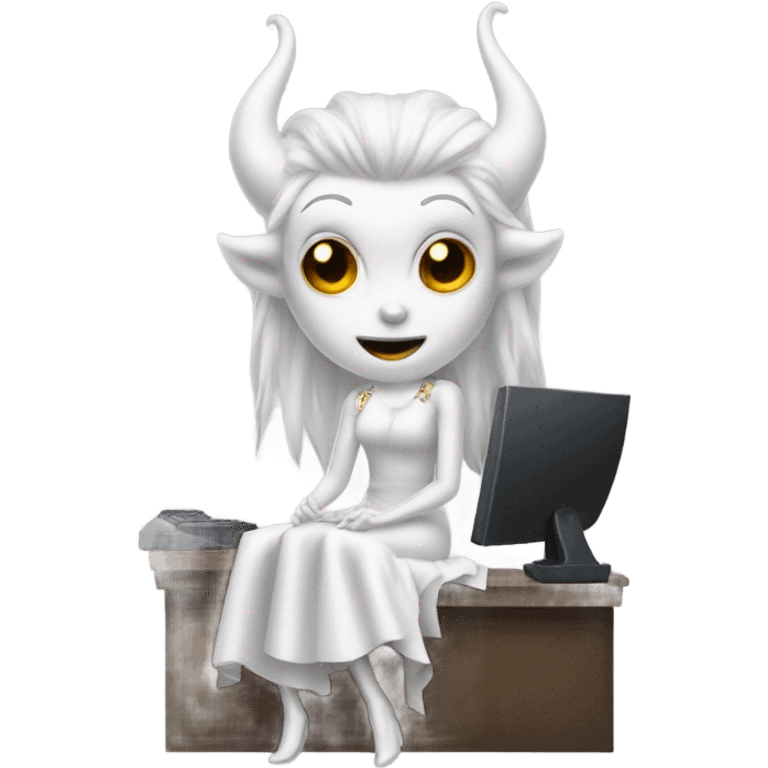 white demon in dress in computer emoji