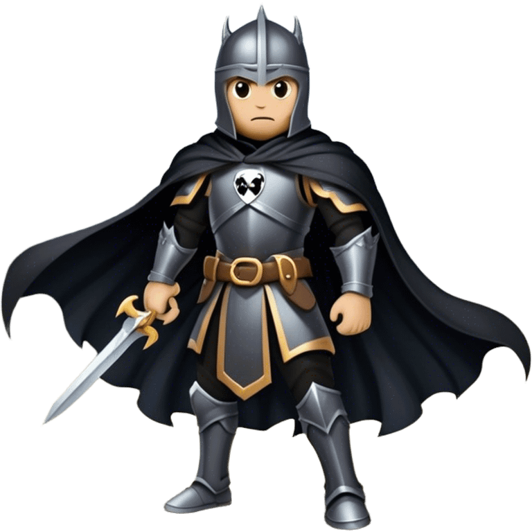 A shadowy knight with a black cape, standing in a stormy battlefield emoji