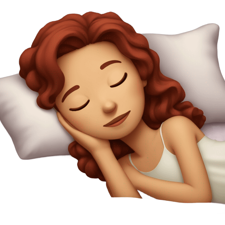 Burgundy haired girl sleeping in bed emoji