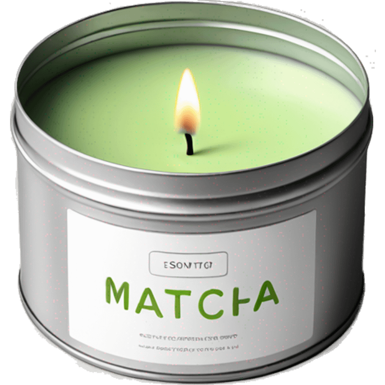 pretty matcha scented candle in silver tin with label realistic emoji