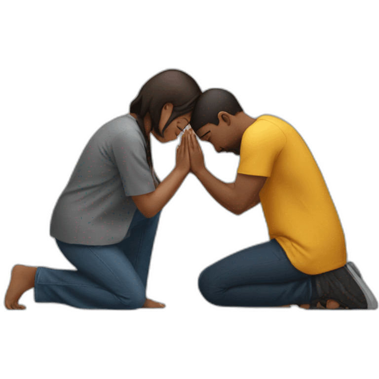 Woman on knees praying to man emoji