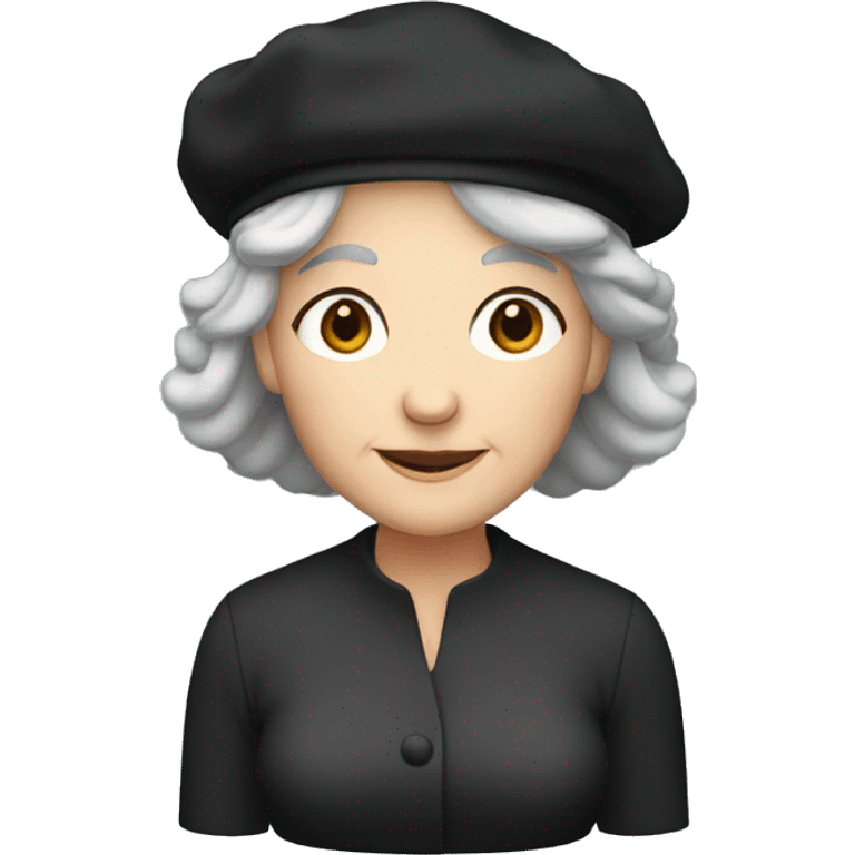 old woman with grey hair and fair skin in a black beret emoji