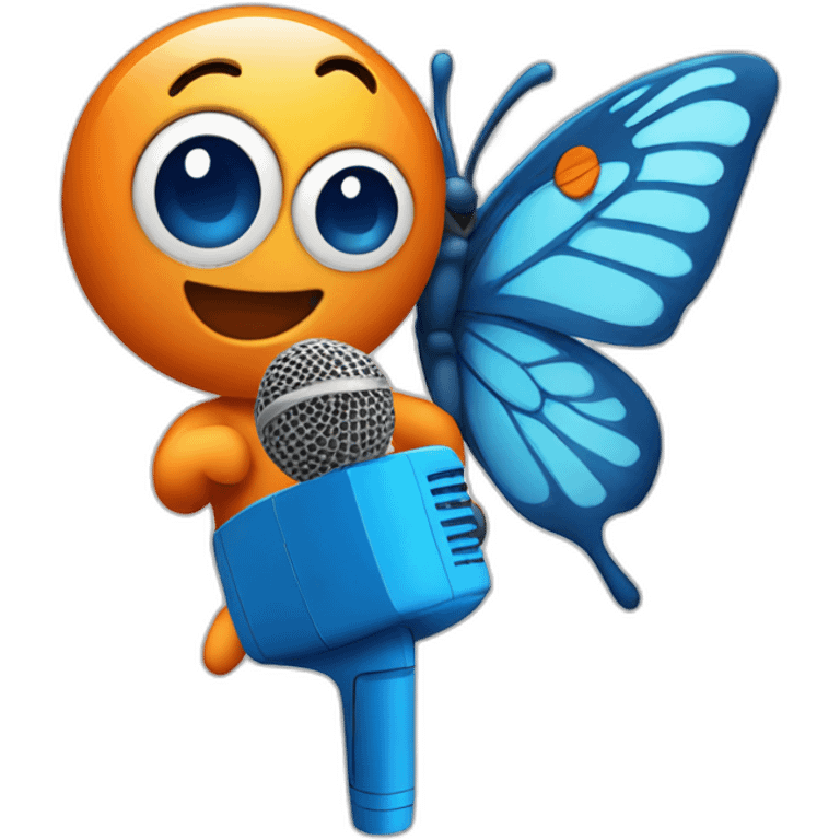 Cartoon Blue and orange singing with butterfly and in the mike emoji