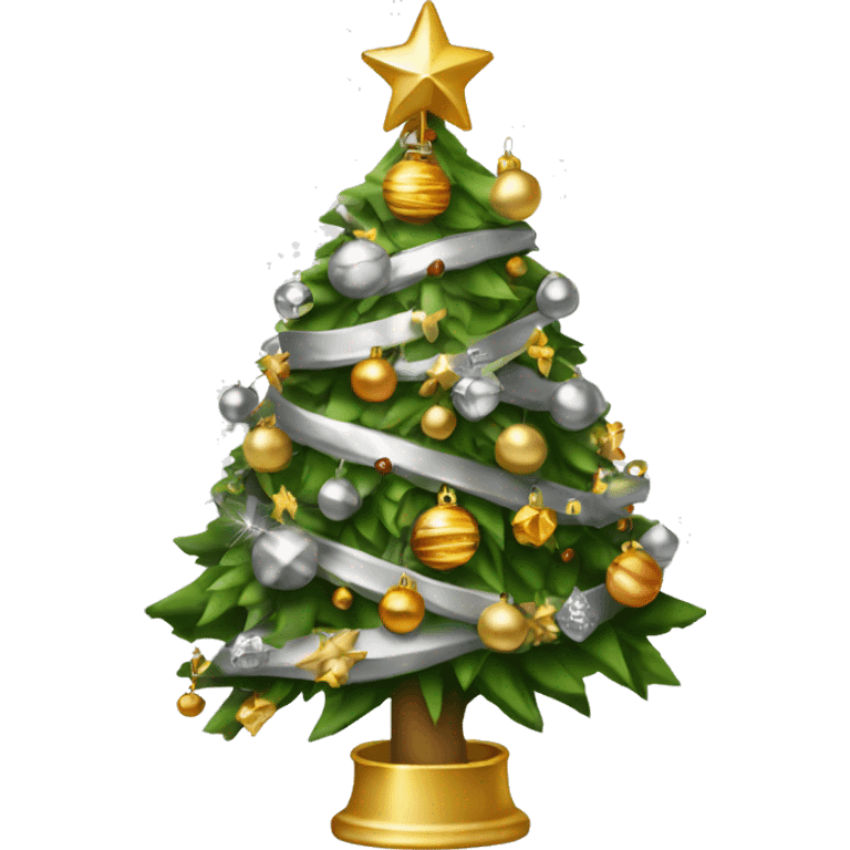 Christmas tree with gold and silver ordainments emoji