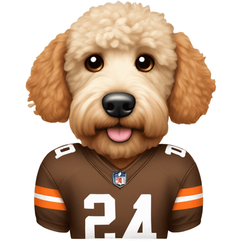 White Goldendoodle as a Cleveland Browns Football player emoji