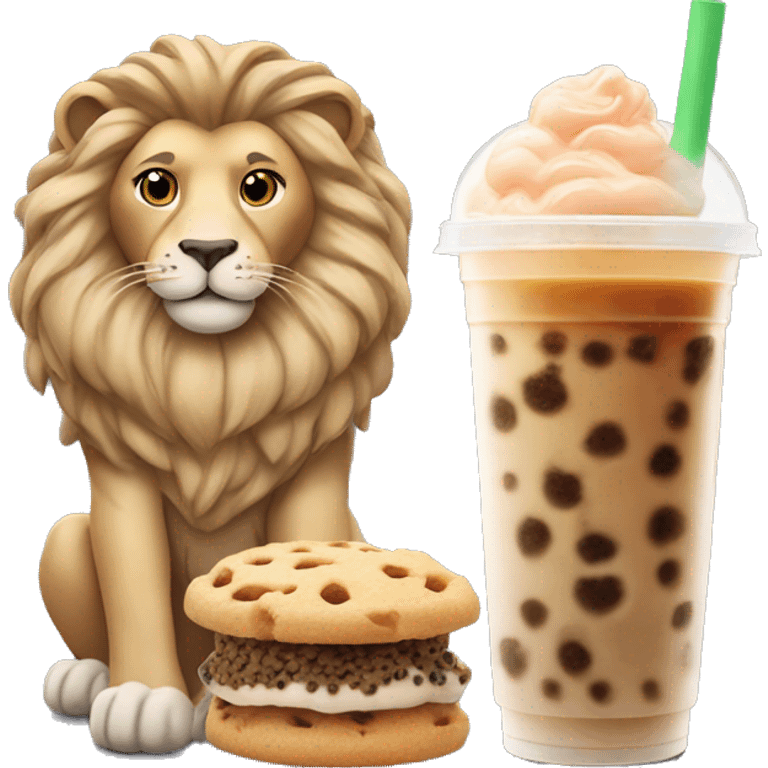 LION with cookie crumble and bubble tea emoji