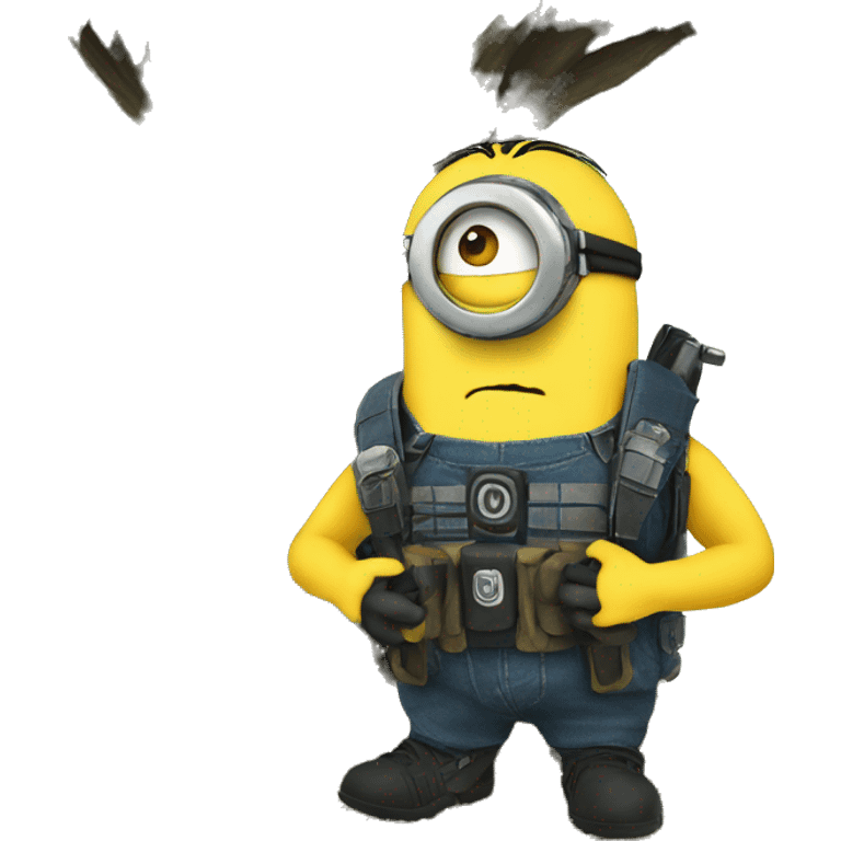 A Minion in survival gear under a tree    emoji