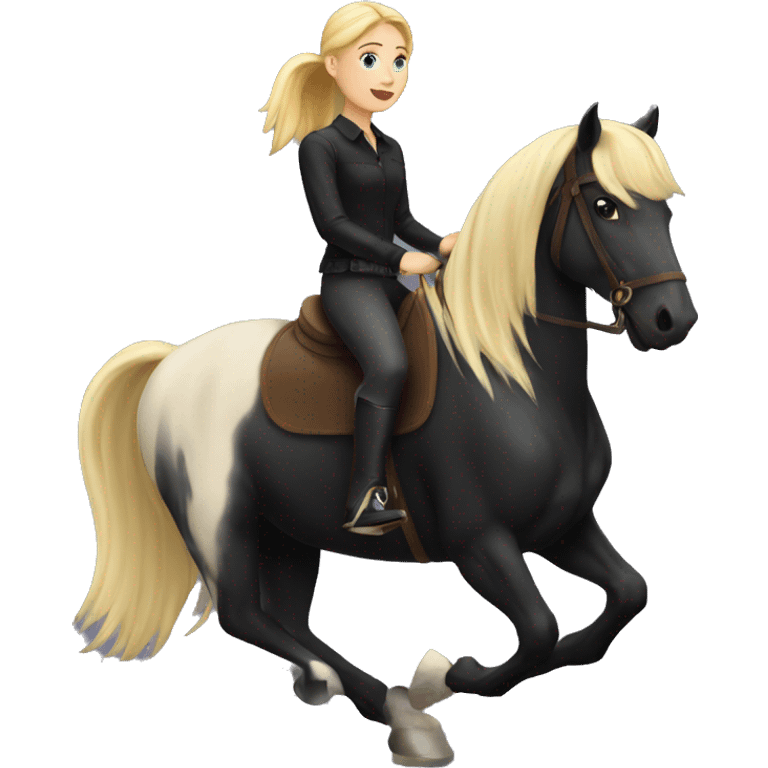 Blonde girl riding a black horse  emoji