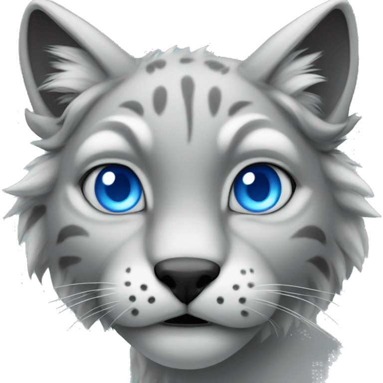 Grey lynx with blue eyes roars emoji