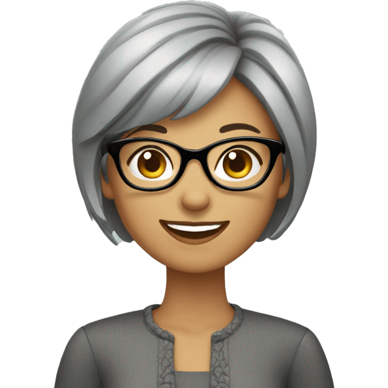 Happy looking woman with glasses grey short hair with bangs emoji