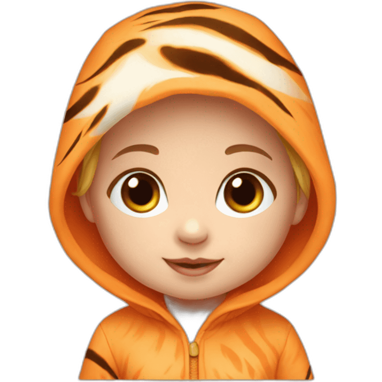 Caucasian baby girl in orange tiger onesie emoji